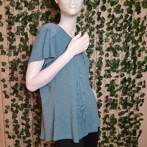 Bleu Gray Women's Turquoise Lace Crochet Tee size XXL - Picture 6 of 14
